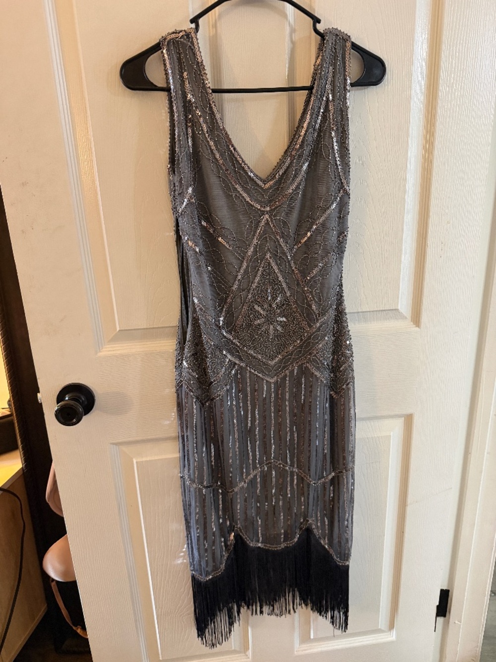 Grey Charcoal Flapper Sequin Beaded Dress
